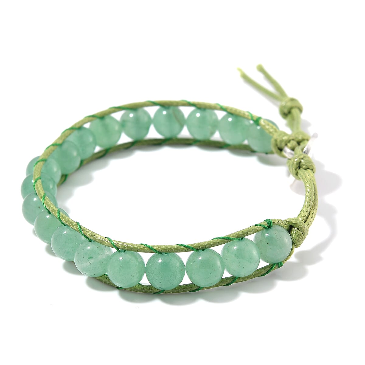Green Aventurine 220.00 ctw Choker Necklace 16.5-20.5Inches and Stretch Bracelet in Rope Cord and Silvertone image number 6