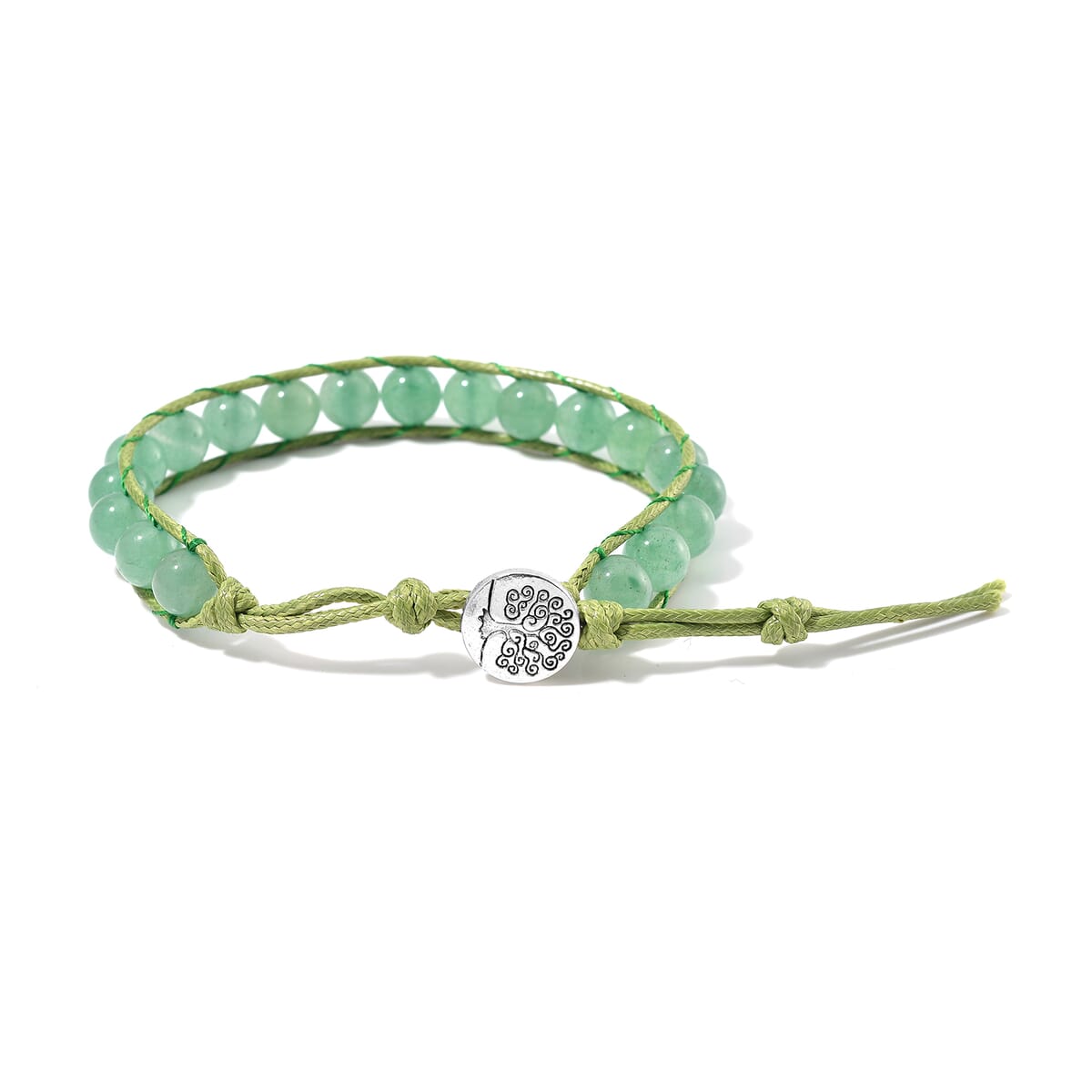 Green Aventurine 220.00 ctw Choker Necklace 16.5-20.5Inches and Stretch Bracelet in Rope Cord and Silvertone image number 7