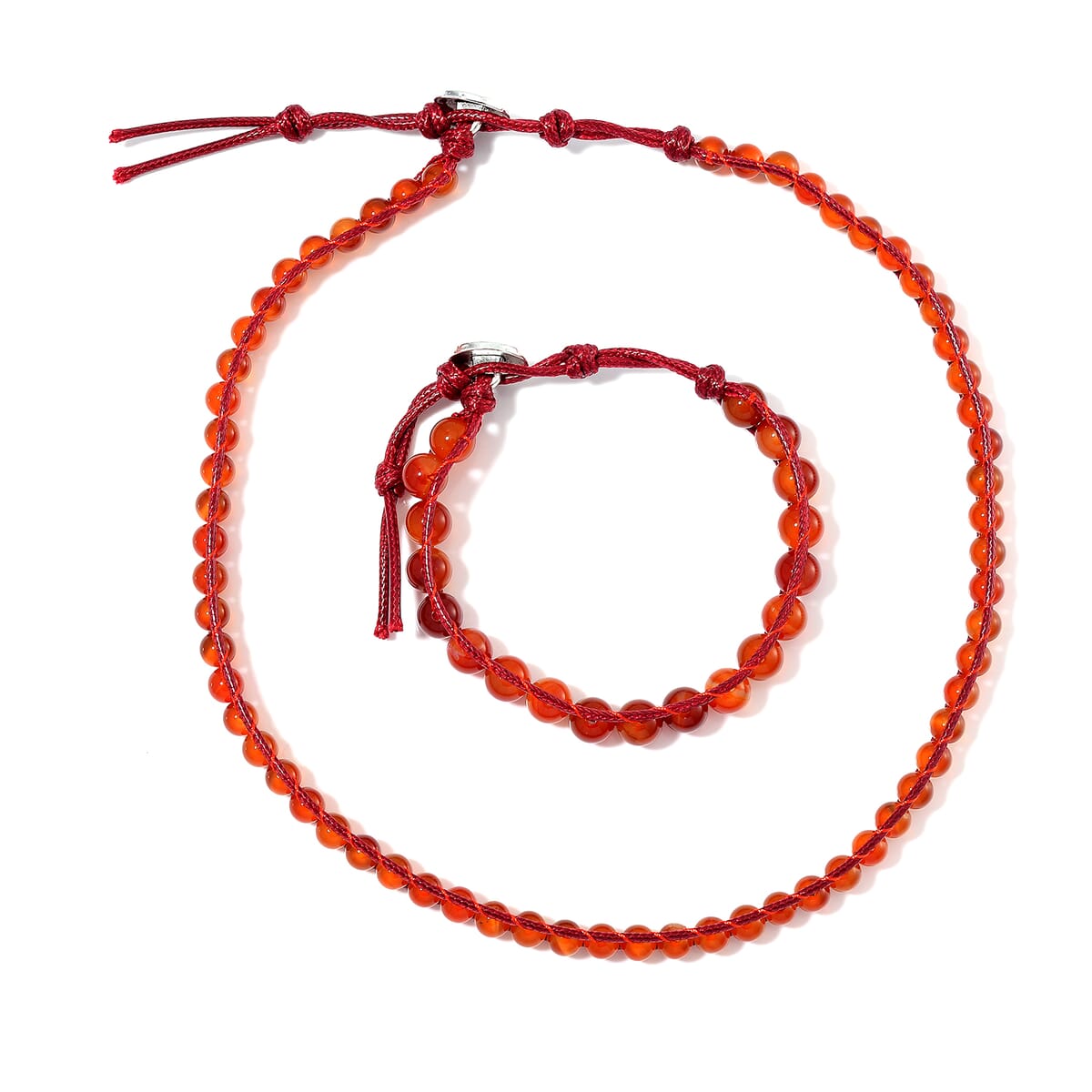 Red Agate 220.00 ctw Choker Necklace 16.5-20.5Inches and Stretch Bracelet in Rope Cord and Silvertone image number 0