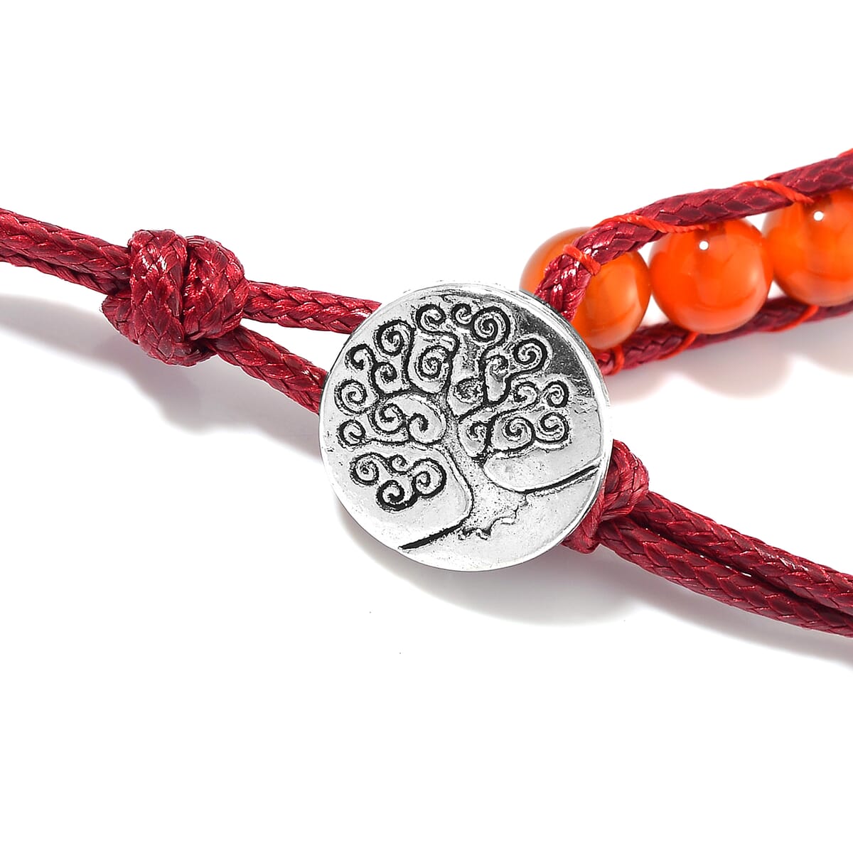 Red Agate 220.00 ctw Choker Necklace 16.5-20.5Inches and Stretch Bracelet in Rope Cord and Silvertone image number 4