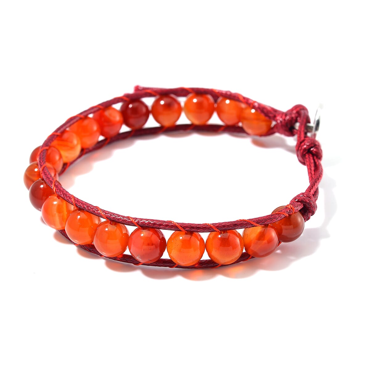 Red Agate 220.00 ctw Choker Necklace 16.5-20.5Inches and Stretch Bracelet in Rope Cord and Silvertone image number 6