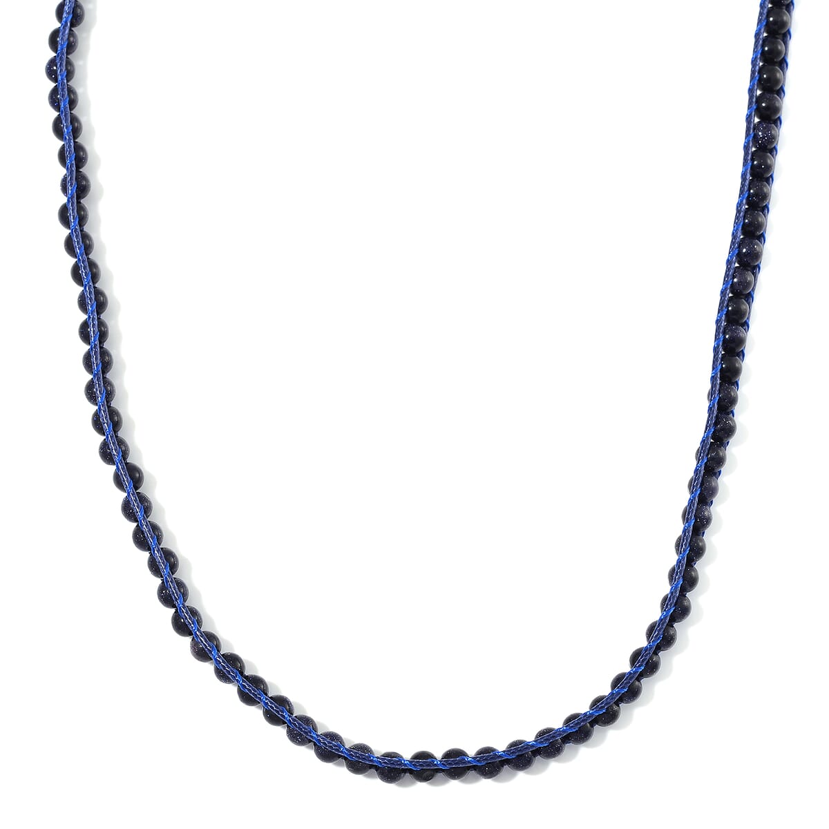 Blue Sandstone 220.00 ctw Choker Necklace 16.5-20.5Inches and Stretch Bracelet in Rope Cord and Silvertone image number 2