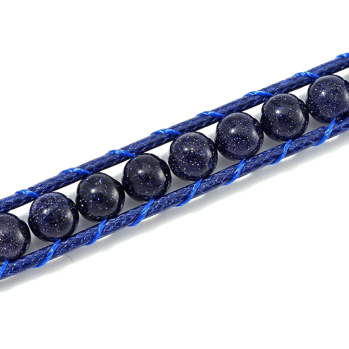 Blue Sandstone 220.00 ctw Choker Necklace 16.5-20.5Inches and Stretch Bracelet in Rope Cord and Silvertone image number 3