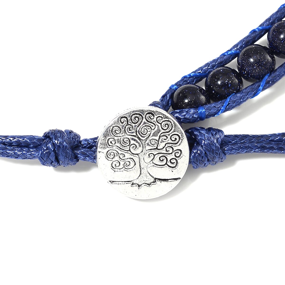 Blue Sandstone 220.00 ctw Choker Necklace 16.5-20.5Inches and Stretch Bracelet in Rope Cord and Silvertone image number 4