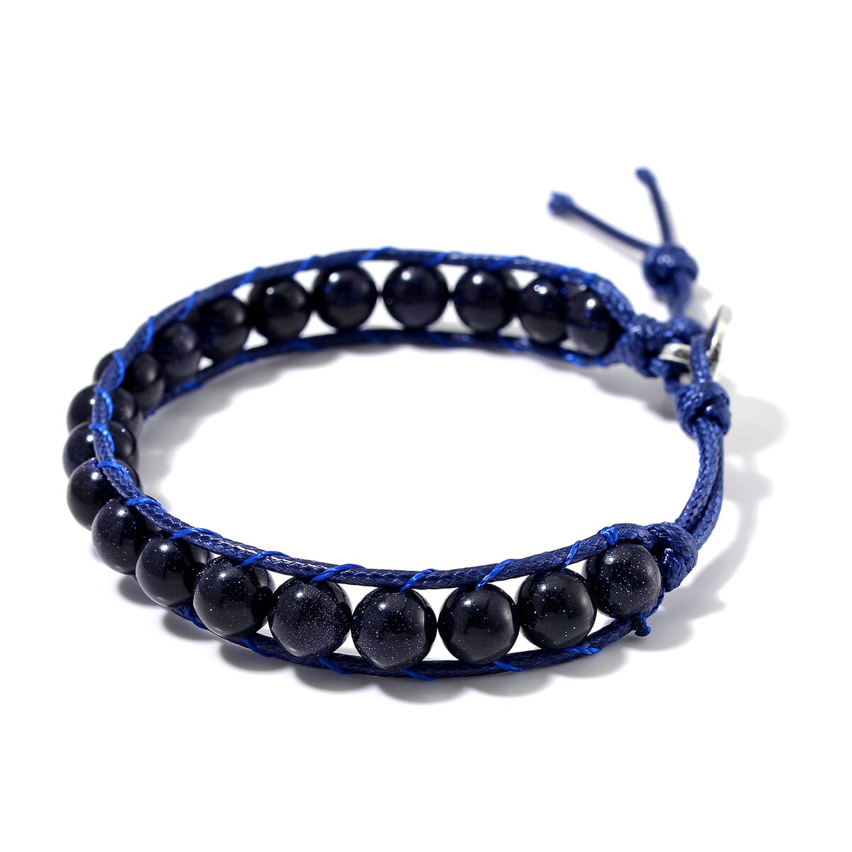 Blue Sandstone 220.00 ctw Choker Necklace 16.5-20.5Inches and Stretch Bracelet in Rope Cord and Silvertone image number 6