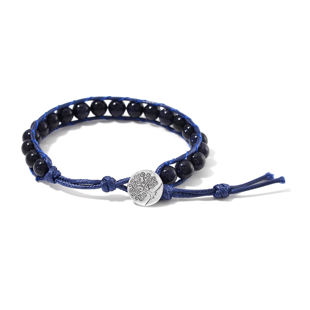 Blue Sandstone 220.00 ctw Choker Necklace 16.5-20.5Inches and Stretch Bracelet in Rope Cord and Silvertone image number 7