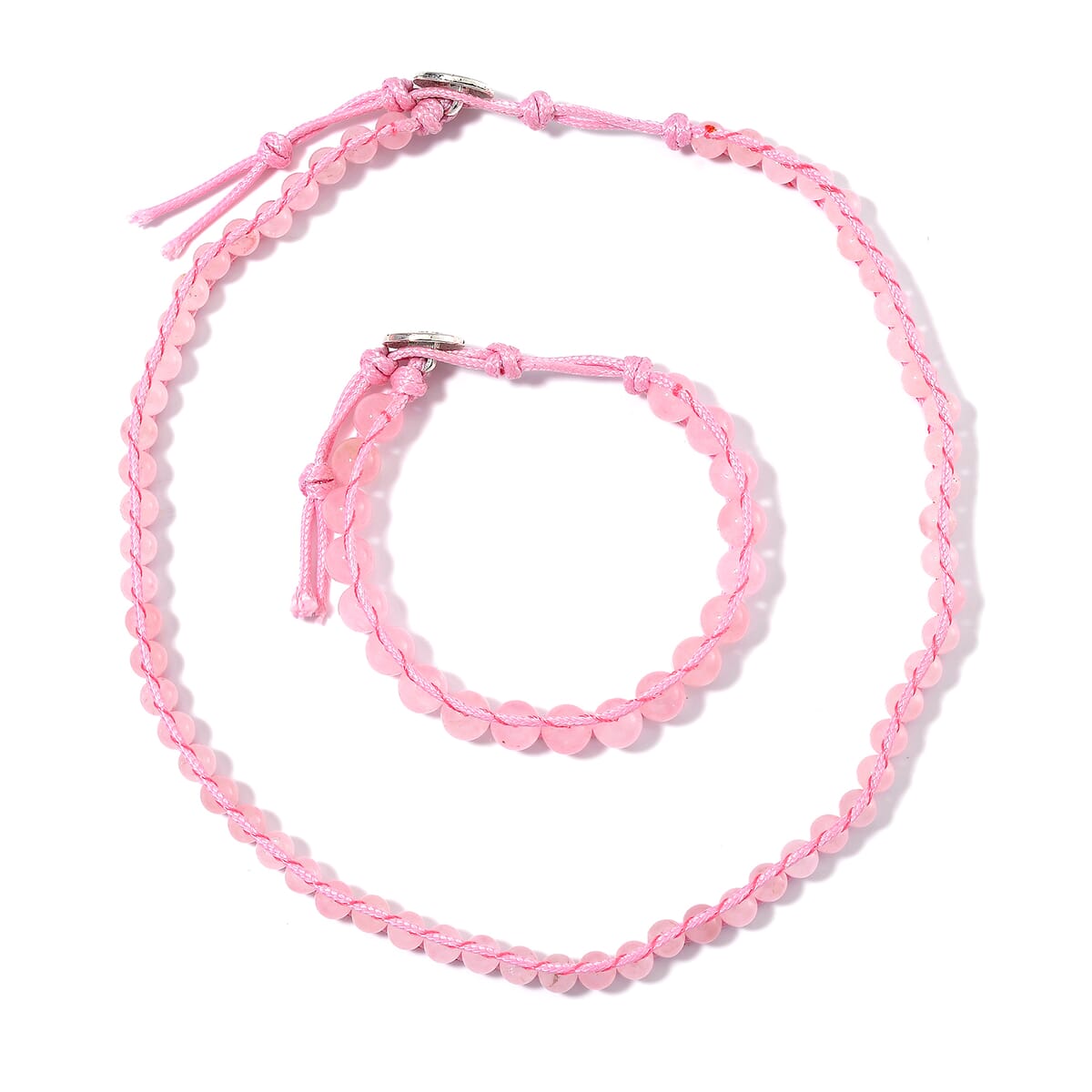 Galilea Rose Quartz 220.00 ctw Choker Necklace 16.5-20.5Inches and Stretch Bracelet in Rope Cord and Silvertone image number 0