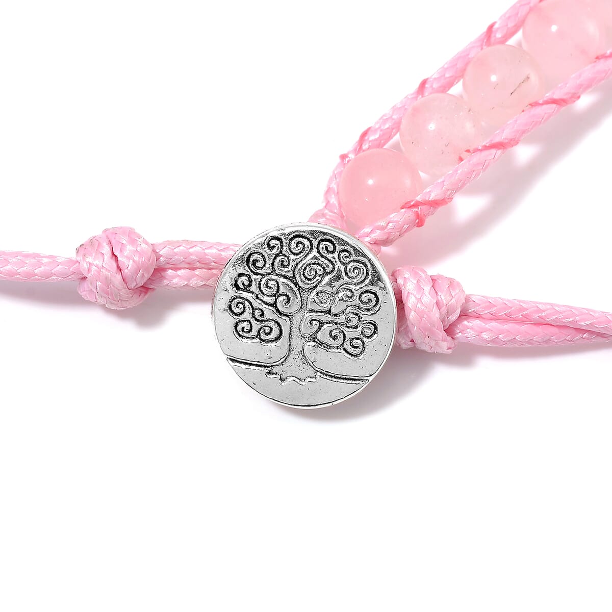 Galilea Rose Quartz 220.00 ctw Choker Necklace 16.5-20.5Inches and Stretch Bracelet in Rope Cord and Silvertone image number 4