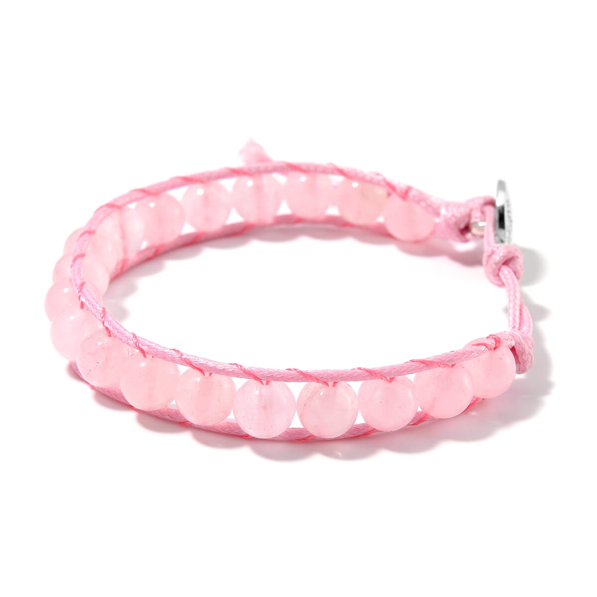 Galilea Rose Quartz 220.00 ctw Choker Necklace 16.5-20.5Inches and Stretch Bracelet in Rope Cord and Silvertone image number 6