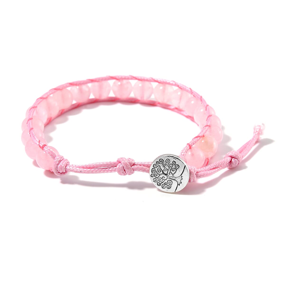 Galilea Rose Quartz 220.00 ctw Choker Necklace 16.5-20.5Inches and Stretch Bracelet in Rope Cord and Silvertone image number 7