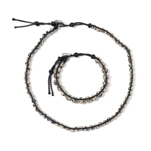 Dalmation Jasper 220.00 ctw Choker Necklace 16.5-20.5Inches and Stretch Bracelet in Rope Cord and Silvertone