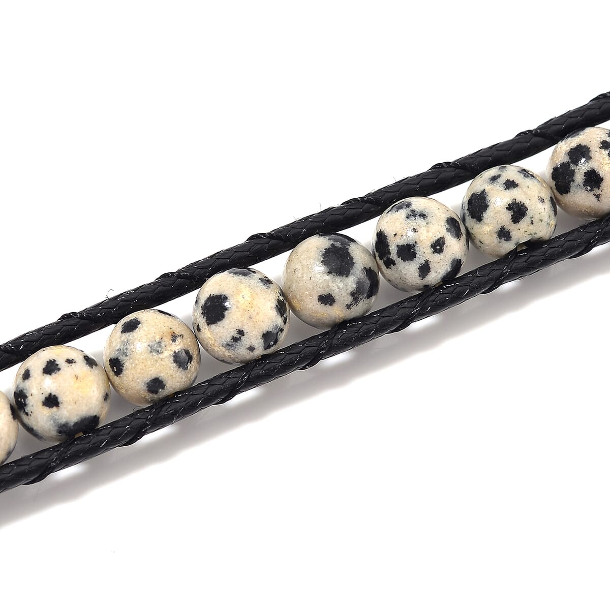 Dalmation Jasper 220.00 ctw Choker Necklace 16.5-20.5Inches and Stretch Bracelet in Rope Cord and Silvertone image number 3