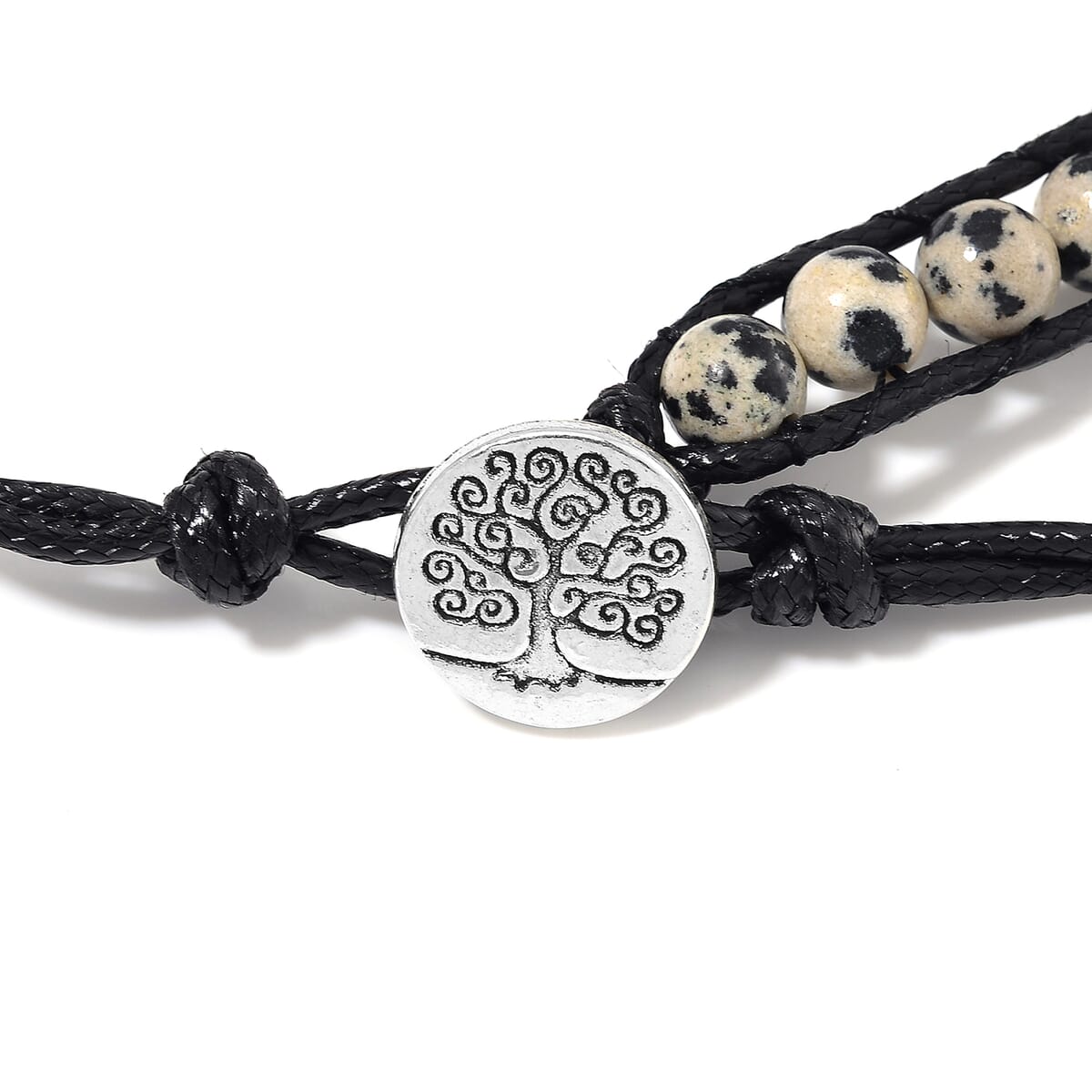 Dalmation Jasper 220.00 ctw Choker Necklace 16.5-20.5Inches and Stretch Bracelet in Rope Cord and Silvertone image number 4