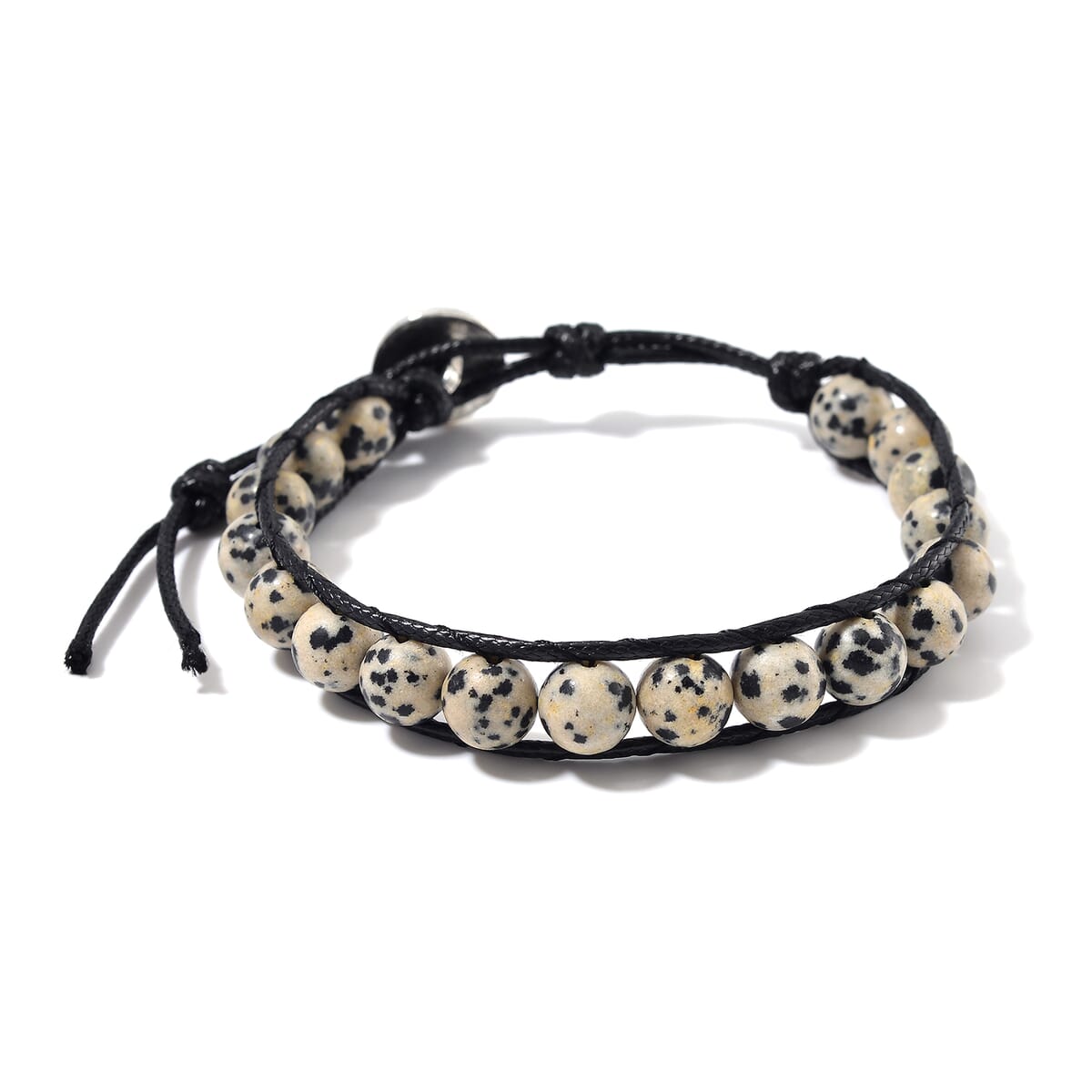Dalmation Jasper 220.00 ctw Choker Necklace 16.5-20.5Inches and Stretch Bracelet in Rope Cord and Silvertone image number 5