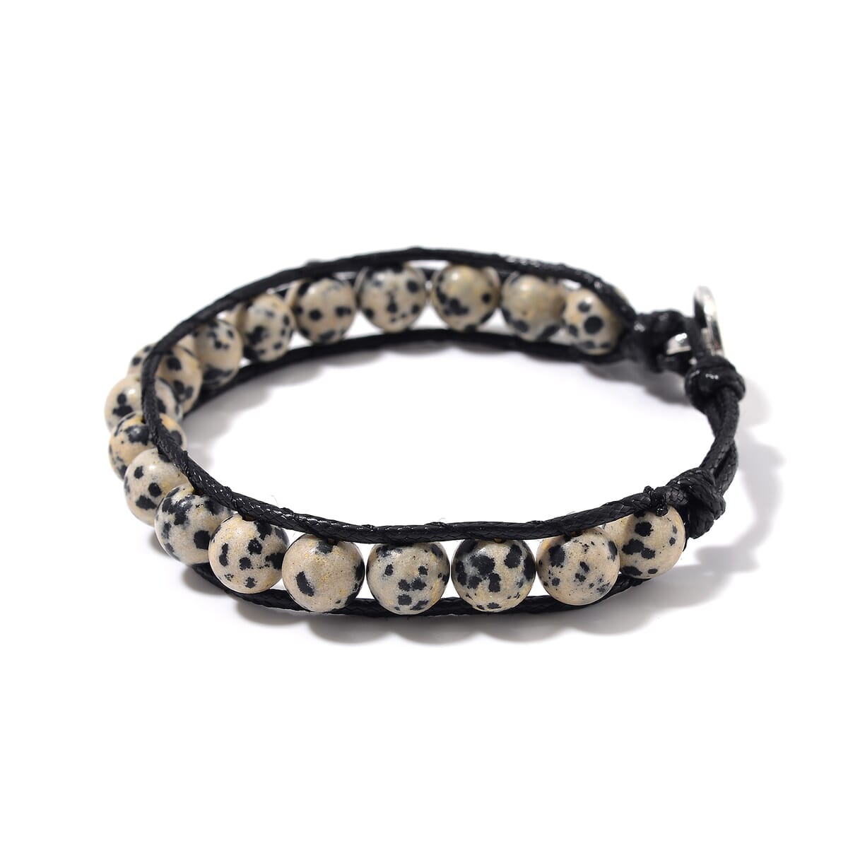 Dalmation Jasper 220.00 ctw Choker Necklace 16.5-20.5Inches and Stretch Bracelet in Rope Cord and Silvertone image number 6