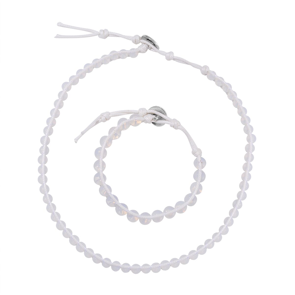 Opalite 220.00 ctw Choker Necklace 16.5-20.5Inches and Stretch Bracelet in Rope Cord and Silvertone image number 0