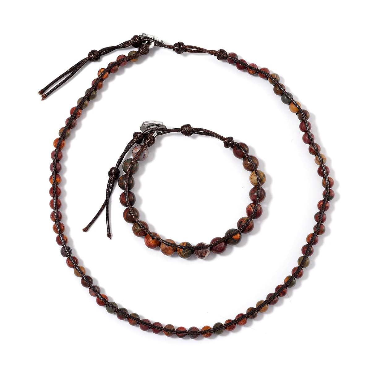 Picasso Jasper 220.00 ctw Choker Necklace 16.5-20.5Inches and Stretch Bracelet in Rope Cord and Silvertone image number 0