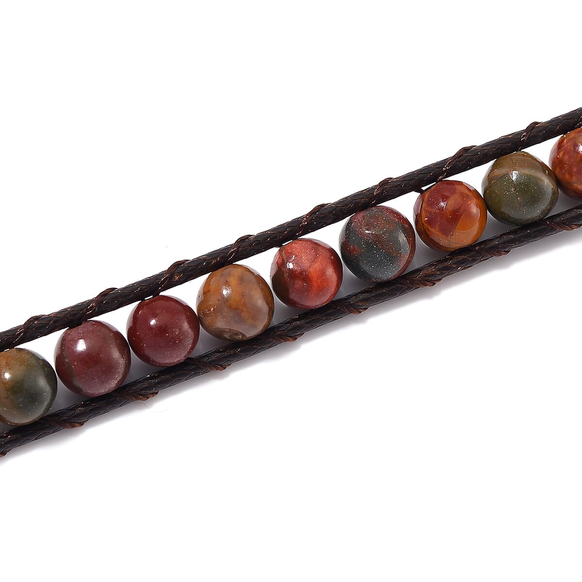 Picasso Jasper 220.00 ctw Choker Necklace 16.5-20.5Inches and Stretch Bracelet in Rope Cord and Silvertone image number 3