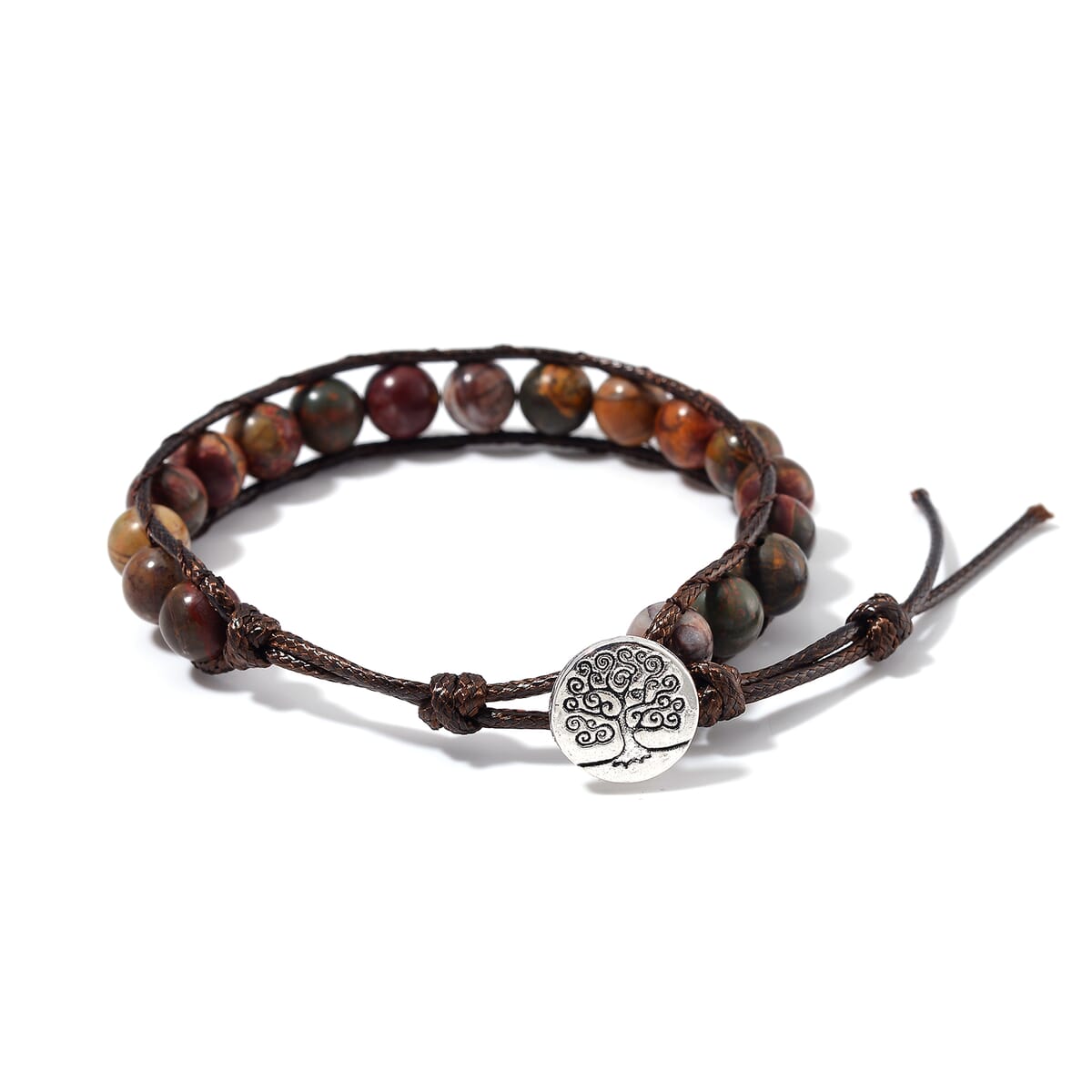 Picasso Jasper 220.00 ctw Choker Necklace 16.5-20.5Inches and Stretch Bracelet in Rope Cord and Silvertone image number 7