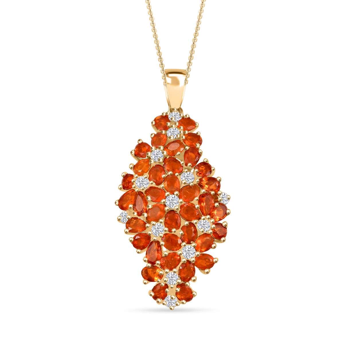 Designer sterling silver orange fire opal cluster flower 2024 pendant