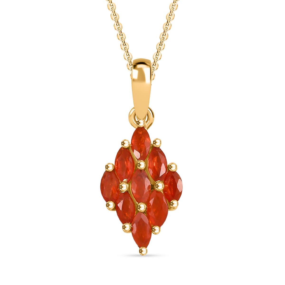 AAA Buriti Fire Opal 0.50 ctw Flame Cluster Pendant Necklace in 18K Vermeil Yellow Gold Over Sterling Silver 20 Inches image number 0