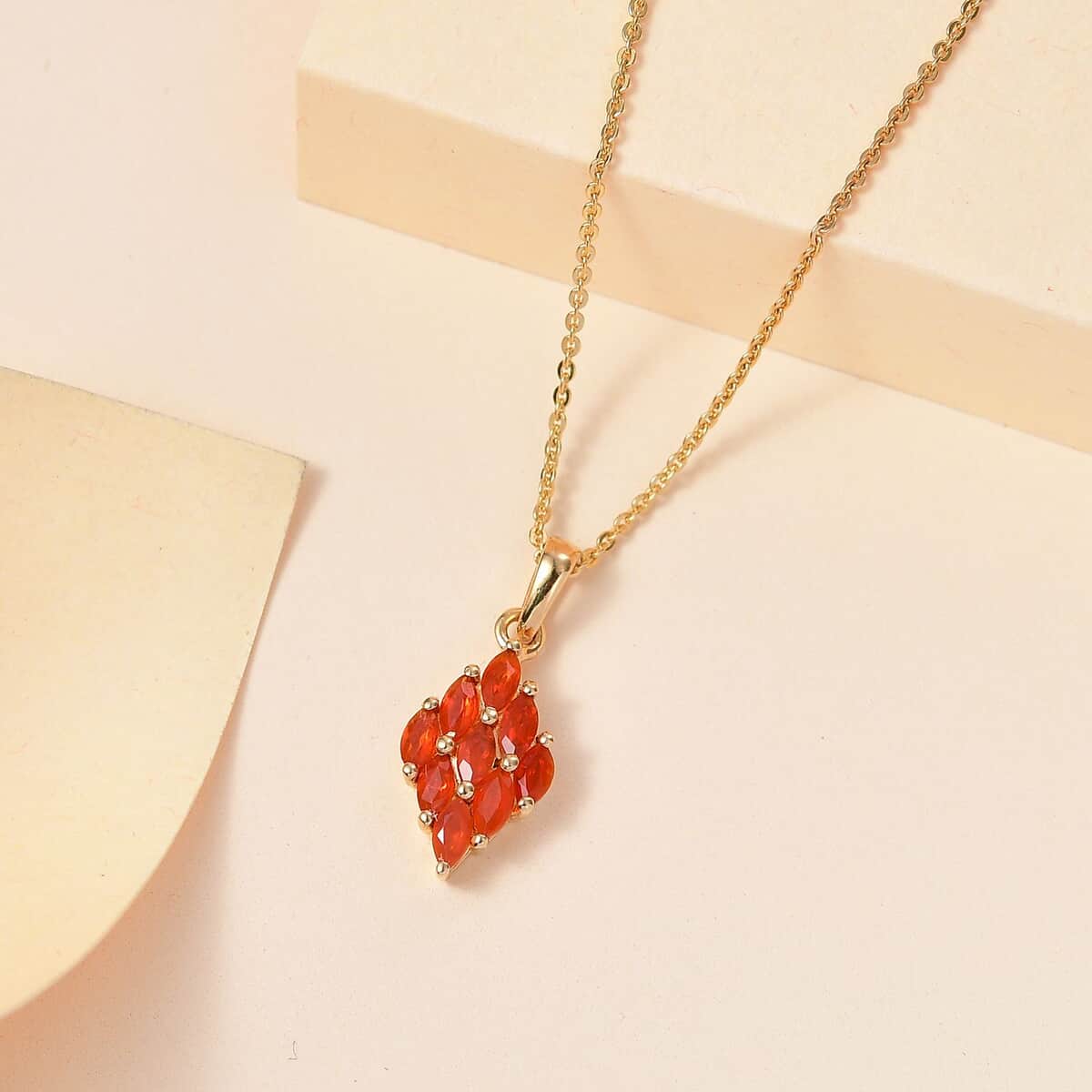 AAA Buriti Fire Opal 0.50 ctw Flame Cluster Pendant Necklace in 18K Vermeil Yellow Gold Over Sterling Silver 20 Inches image number 1