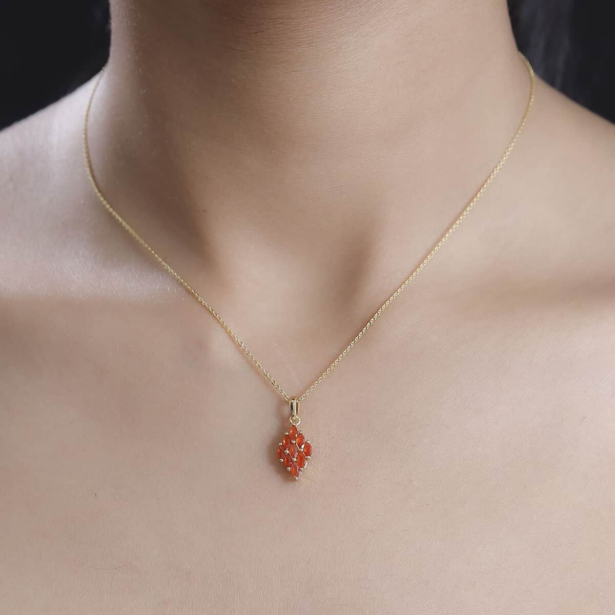 AAA Buriti Fire Opal 0.50 ctw Flame Cluster Pendant Necklace in 18K Vermeil Yellow Gold Over Sterling Silver 20 Inches image number 2