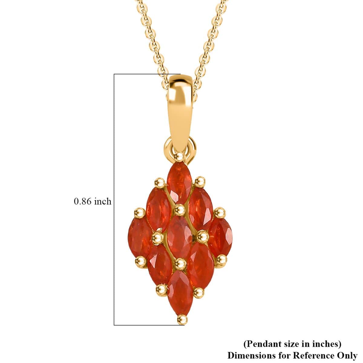 AAA Buriti Fire Opal 0.50 ctw Flame Cluster Pendant Necklace in 18K Vermeil Yellow Gold Over Sterling Silver 20 Inches image number 5