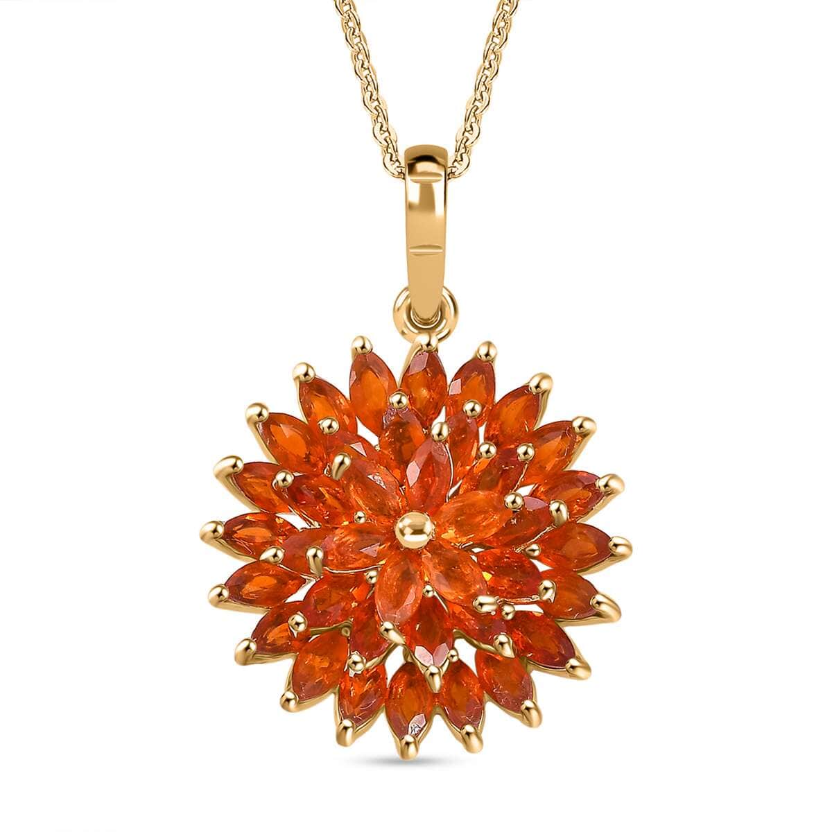 AAA Buriti Fire Opal 2.25 ctw Dahlia Flower Pendant Necklace in 18K Vermeil Yellow Gold Over Sterling Silver 20 Inches image number 0