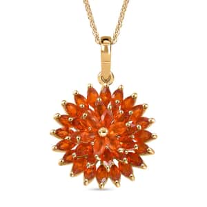 AAA Buriti Fire Opal 2.25 ctw Dahlia Flower Pendant Necklace in 18K Vermeil Yellow Gold Over Sterling Silver 20 Inches