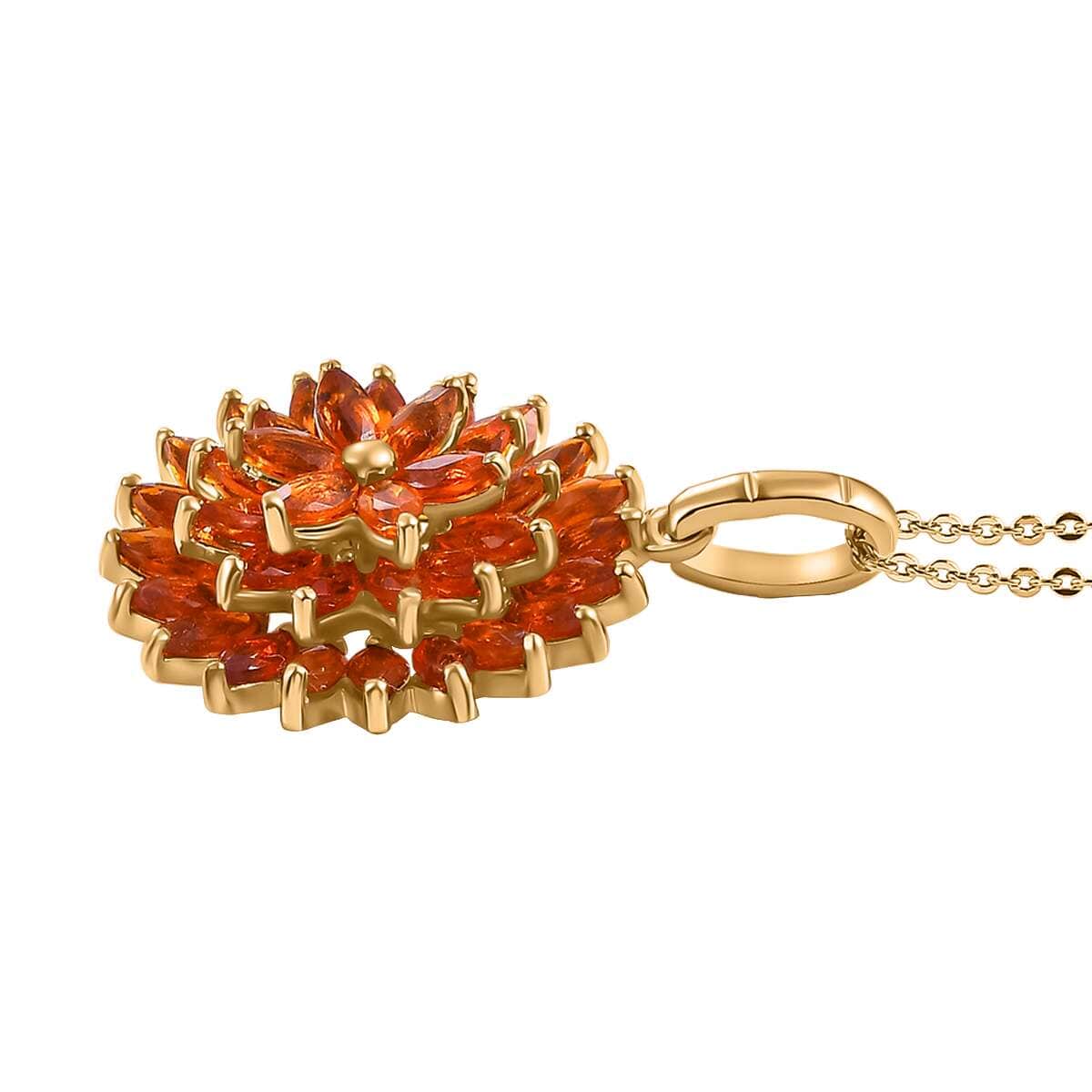 AAA Buriti Fire Opal 2.25 ctw Dahlia Flower Pendant Necklace in 18K Vermeil Yellow Gold Over Sterling Silver 20 Inches image number 3