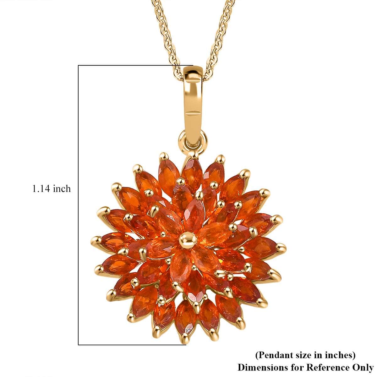 AAA Buriti Fire Opal 2.25 ctw Dahlia Flower Pendant Necklace in 18K Vermeil Yellow Gold Over Sterling Silver 20 Inches image number 6