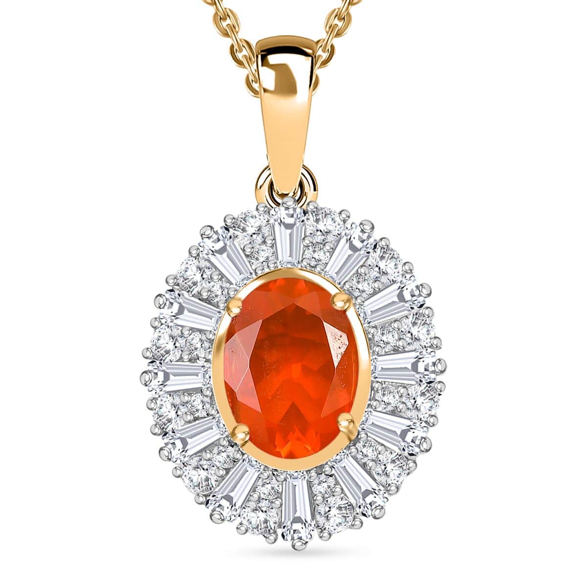 AAA Buriti Fire Opal and Moissanite 1.60 ctw Radiant Sunset Pendant Necklace in 18K Vermeil Yellow Gold Over Sterling Silver 20 Inches image number 0