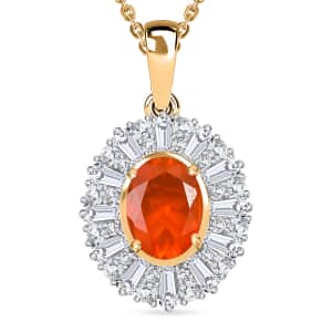 AAA Buriti Fire Opal and Moissanite 1.60 ctw Radiant Sunset Pendant Necklace in 18K Vermeil Yellow Gold Over Sterling Silver 20 Inches