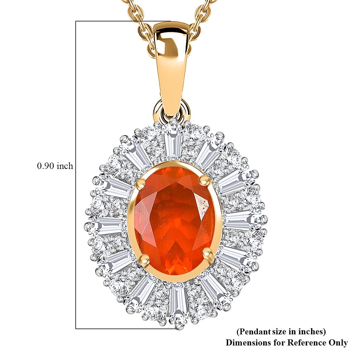 AAA Buriti Fire Opal and Moissanite 1.60 ctw Radiant Sunset Pendant Necklace in 18K Vermeil Yellow Gold Over Sterling Silver 20 Inches
