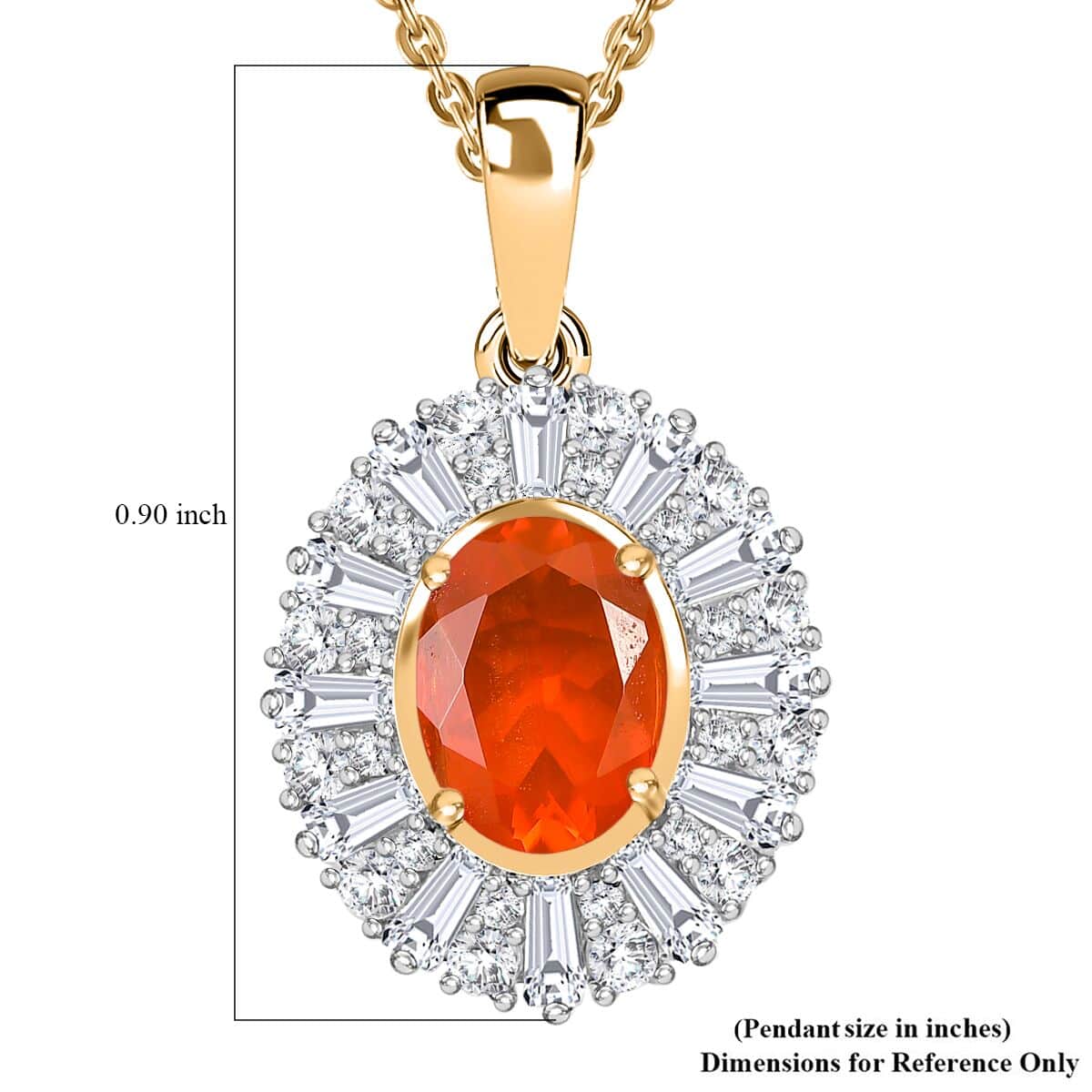 AAA Buriti Fire Opal and Moissanite 1.60 ctw Radiant Sunset Pendant Necklace in 18K Vermeil Yellow Gold Over Sterling Silver 20 Inches image number 5