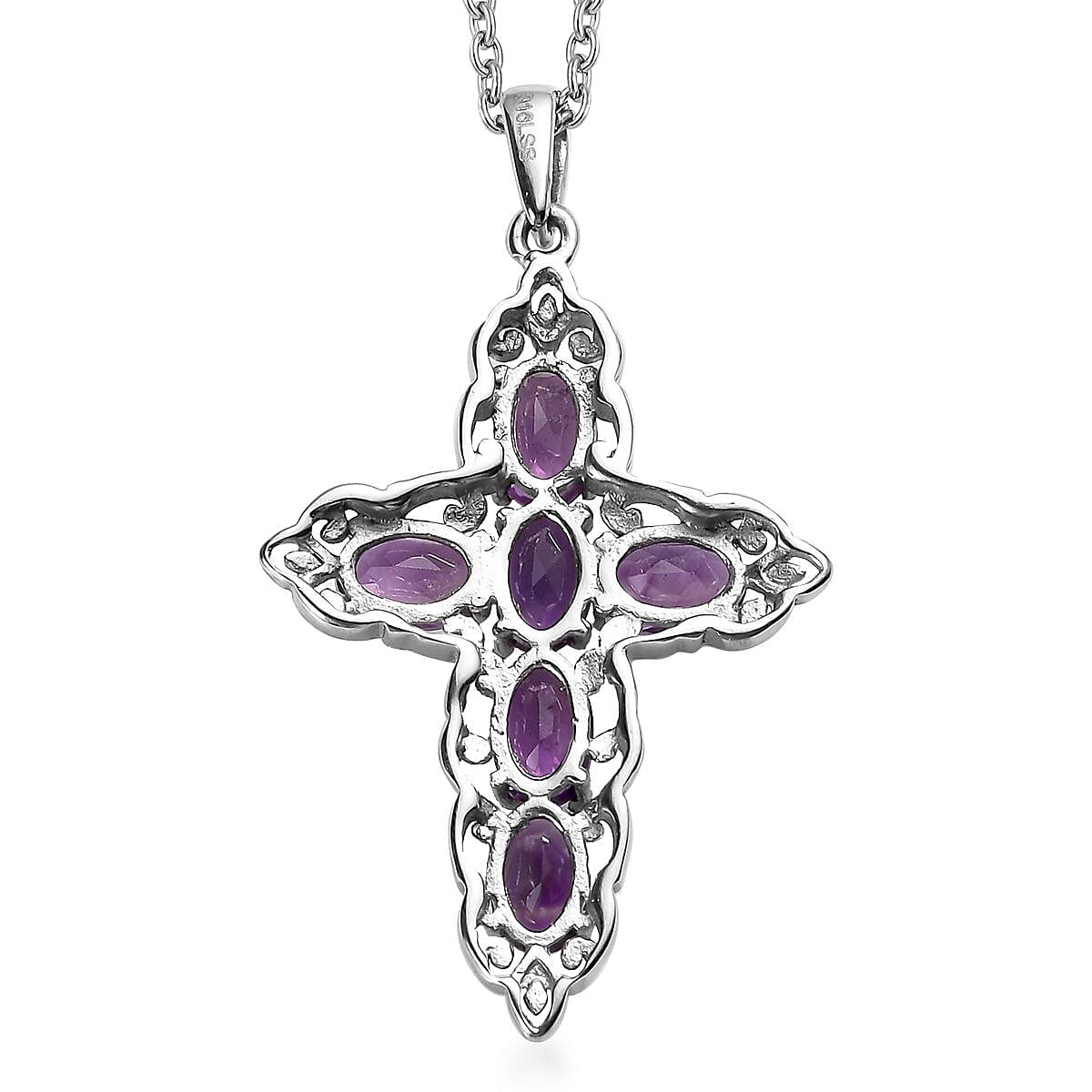 African Amethyst 3.00 ctw Stud Earrings and Cross Pendant Necklace 20 Inches in Stainless Steel