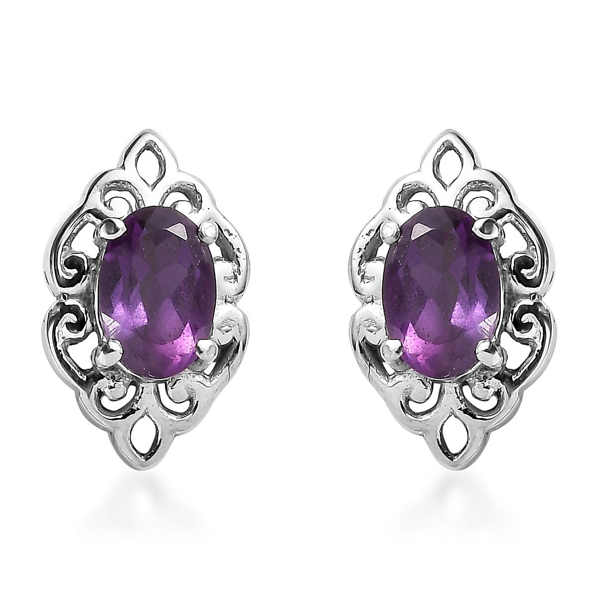 African Amethyst 3.00 ctw Stud Earrings and Cross Pendant Necklace 20 Inches in Stainless Steel