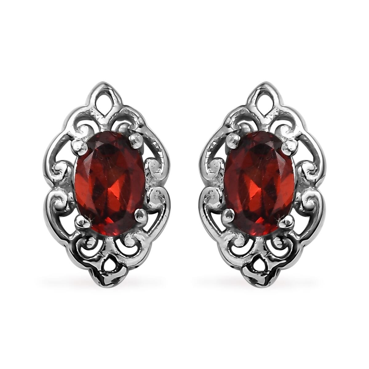Mozambique Garnet 4.30 ctw Stud Earrings and Cross Pendant Necklace (20 Inches) in Stainless Steel image number 6