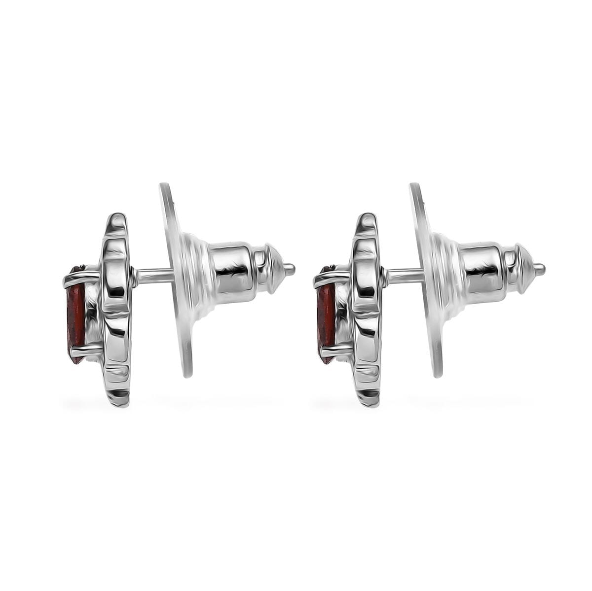 Mozambique Garnet 4.30 ctw Stud Earrings and Cross Pendant Necklace (20 Inches) in Stainless Steel image number 7