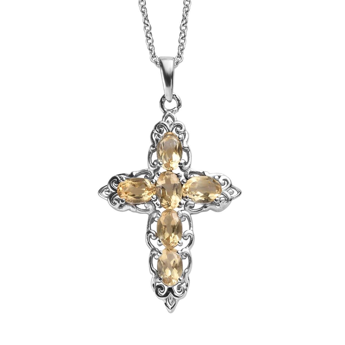 2 Piece Set - Brazilian Citrine 3.20 ctw Earrings and Cross Pendant Necklace 20 Inches in Stainless Steel  image number 3