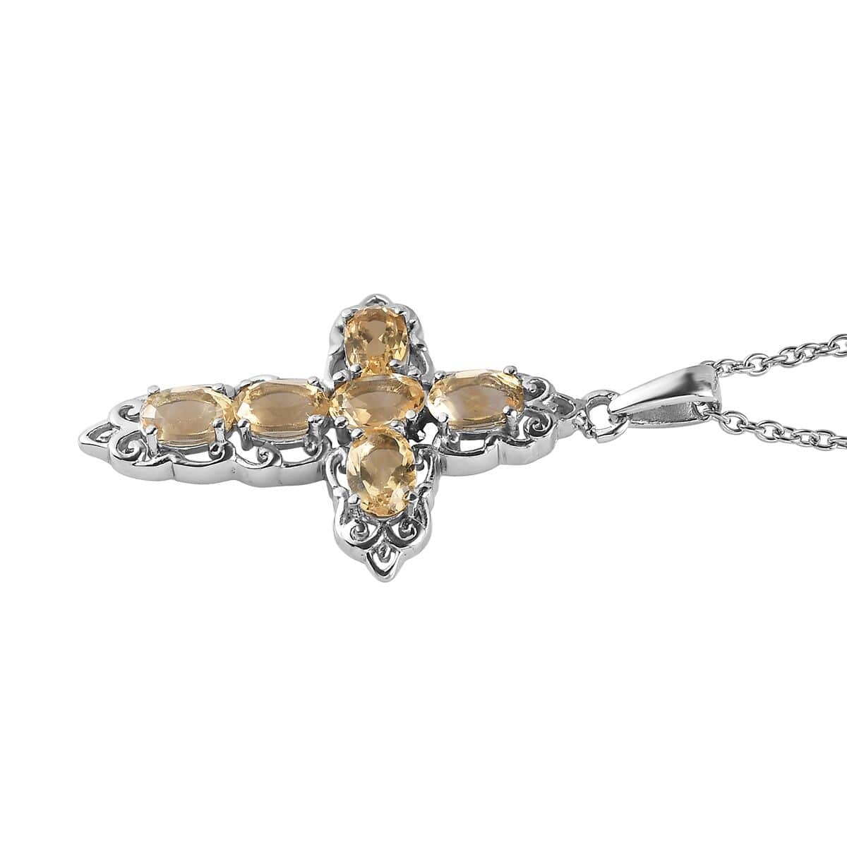 2 Piece Set - Brazilian Citrine 3.20 ctw Earrings and Cross Pendant Necklace 20 Inches in Stainless Steel  image number 4