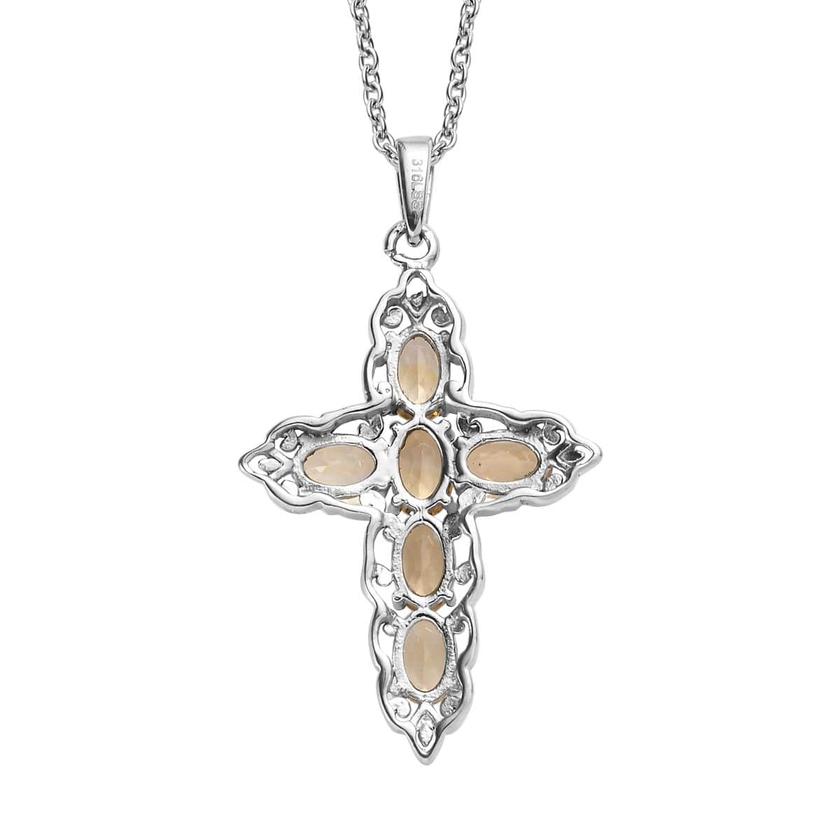 2 Piece Set - Brazilian Citrine 3.20 ctw Earrings and Cross Pendant Necklace 20 Inches in Stainless Steel  image number 5