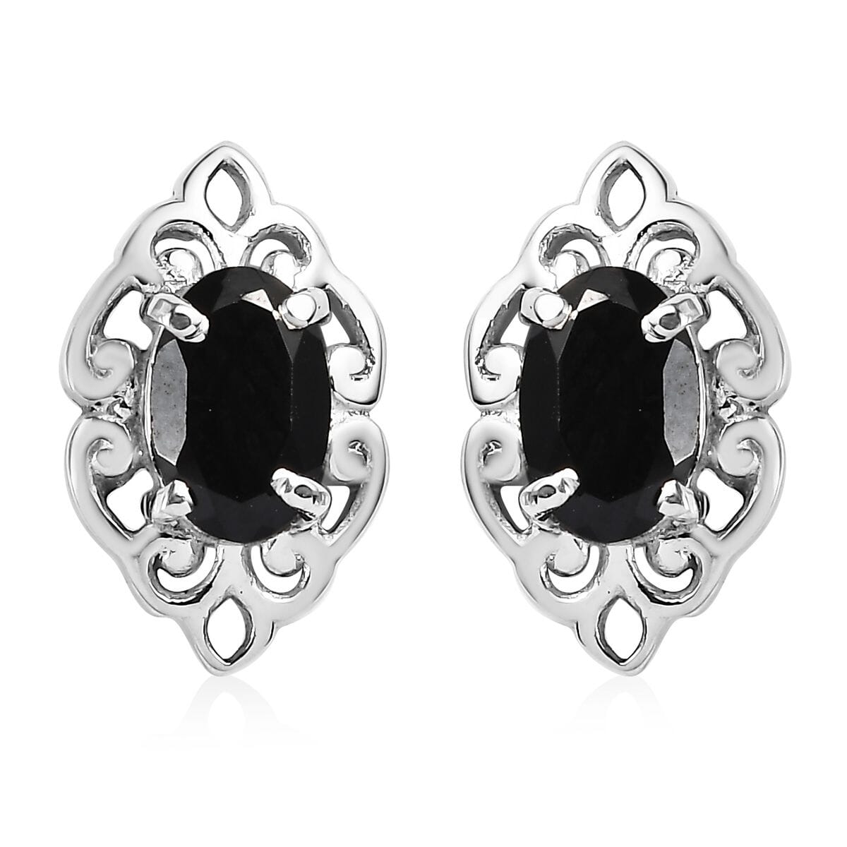 Thai Black Spinel 4.40 ctw Stud Earrings and Cross Pendant Necklace 20 Inches in Stainless Steel image number 5