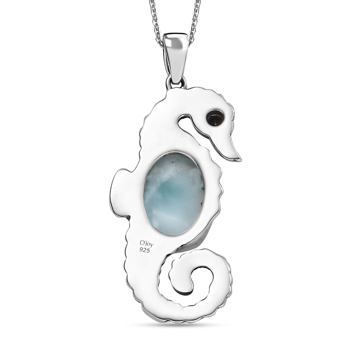 Natural Green Larimar and Thai Black Spinel 7.50 ctw Seahorse Pendant Necklace in Rhodium Over Sterling Silver 20 Inches image number 4