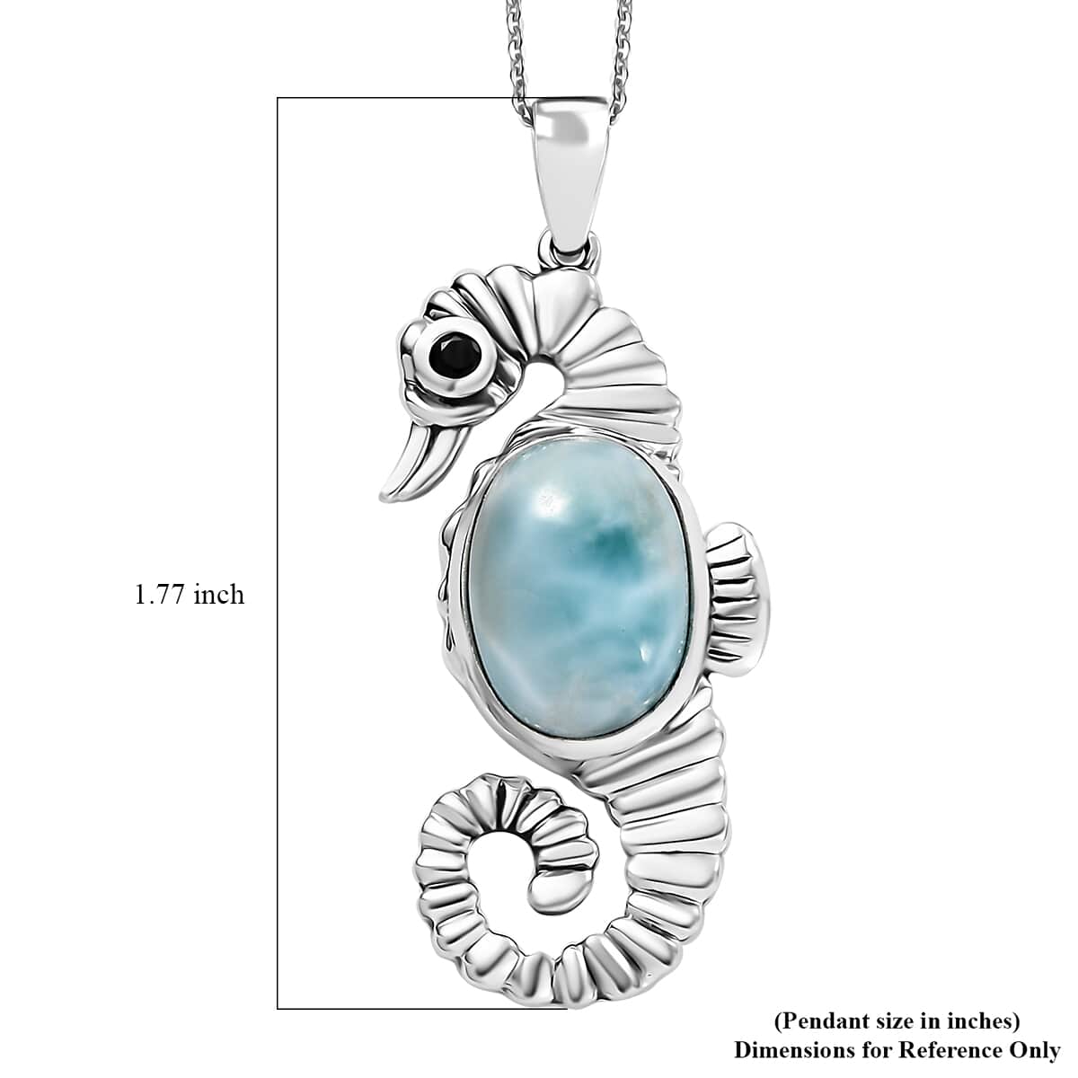 Natural Green Larimar and Thai Black Spinel 7.50 ctw Seahorse Pendant Necklace in Rhodium Over Sterling Silver 20 Inches image number 6