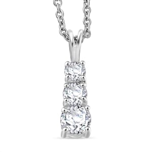D'Joy Lab Created White Sapphire 1.20 ctw Trinity Pendant in Sterling Silver with Stainless Steel Necklace 20 Inches