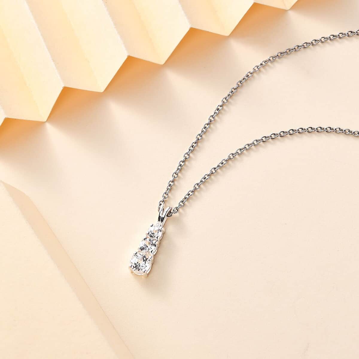 Lab Created White Sapphire 1.20 ctw Pendant in Sterling Silver with Stainless Steel Necklace (20 Inches) image number 1