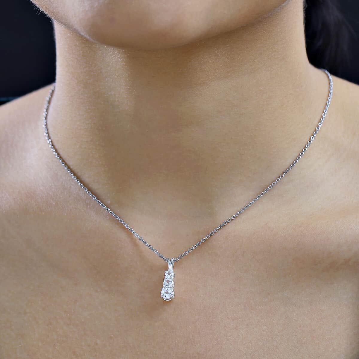 Lab Created White Sapphire 1.20 ctw Pendant in Sterling Silver with Stainless Steel Necklace (20 Inches) image number 2