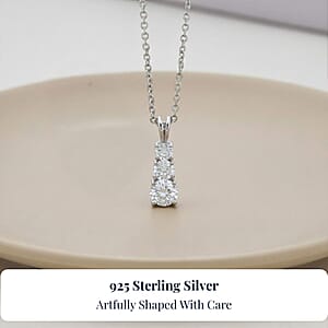 D'Joy Lab Created White Sapphire 1.20 ctw Trinity Pendant in Sterling Silver with Stainless Steel Necklace 20 Inches